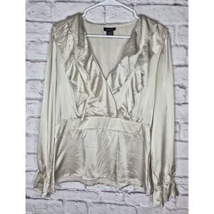 Bob Mackie Studio 100% Silk Ruffle Flounce Blouse Champagne Gold Size 12